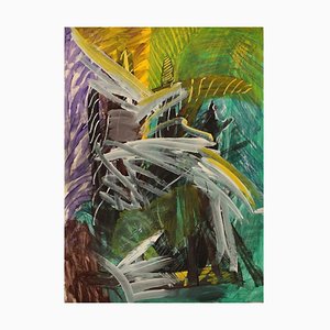 Ivy Lysdal, gouache on Cardboard, pintura modernista abstracta, finales del siglo XX