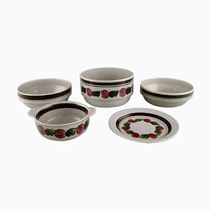 Birgitta Tableware Set in Hand-Painted Stoneware by Jackie Lynd for Rörstrand, Set of 5