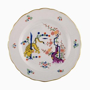 Antique Meissen Yellow Tiger Dinner Plate in Hand Painted Porcelain