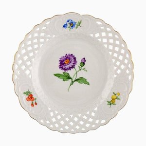 Meissen Plate in Openwork Porcelain with Hand Painted Flowers, 20th-Century