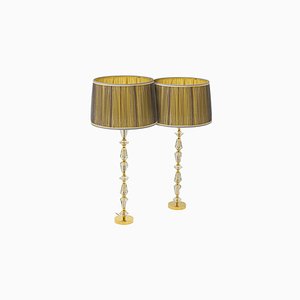 Lampade in bronzo dorato e vetro, anni '40, set di 2