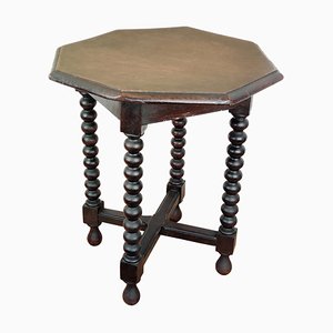 Antique Italian Octagonal Walnut Side Table or Stool with Bobbin Turned Legs