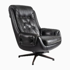 Black Leather Lounge Chair from PeeM, 1970s