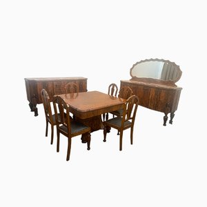 Art Deco Rosewood & Marble Dining Room Set, 1930s, Set of 10