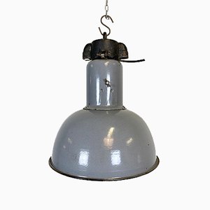 Bauhaus Industrial Grey Enamel Ceiling Lamp, 1930s