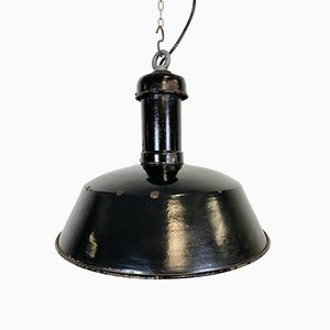 Lampe à Suspension Industrielle en Émail Noir, 1930s