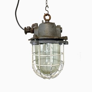 Industrial Grey Cast Iron Cage Pendant Lamp, 1970s