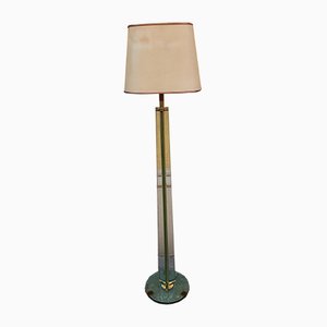 Brass Floor Lamp on Round Base with 3 Glass Strips by Pietro Chiesa for Fontana Arte, 1940s