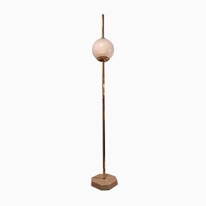 Brass Model Balloon LTE10 Floor Lamp with Beige Base by Luigi Caccia Dominioni for Azucena, 1990s