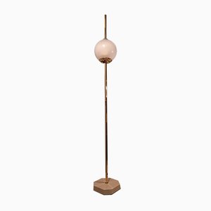 Messing Modell Balloon LTE10 Stehlampe mit Beigen Fuß von Luigi Caccia Dominioni für Azucena, 1990er