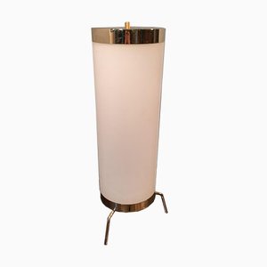 Large Contemporary Tripod Brass & Opal Glass Table Lamp