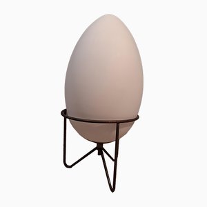 Table Lamp with Iron Structure & Egg-Shaped Opal Glass Shade in the Style of Stilnovo, 1990s