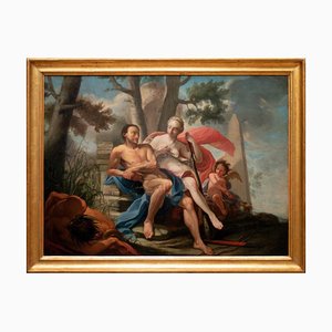 Hercules and Omphale - Oil Painting On Canvas - 18th-Century