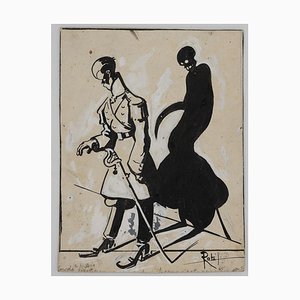Gabriele Galantara - The Shadow - Oeuvre d'Art - Début 20ème Siècle
