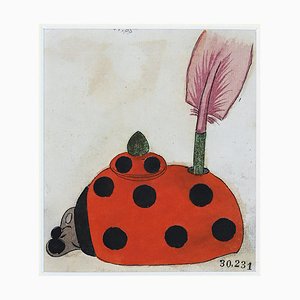 Porte-Stylo en Porcelaine - Chine Encre et Dessin Aquarelle - 1890s