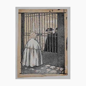 Gabriele Galantara - the Pope and the Prison - Original China Ink - 1910
