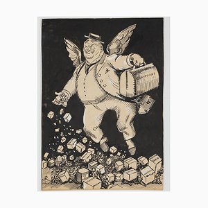 Gabriele Galantara - the Flying Postman - Tinta original y acuarela - años 10