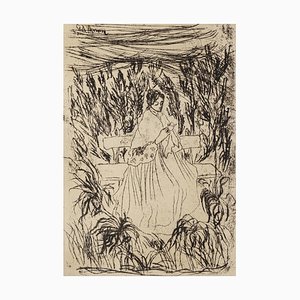 Arazzo Giovanni D'Arro - Donna In A Landscape - Incisione originale su carta - anni '40