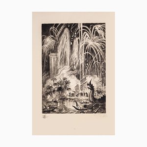 Rene Cottet - Fête Orientale - Feux d'Artifice - Gravure Originale - 1937