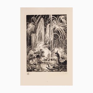 Rene Cottet - Oriental Feast - Fireworks - Original Etching - 1937
