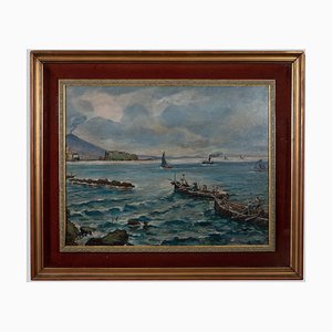 Vincenzo Colucci - Boats Fishing In the Naples - Oil Painting - Mid-20th Century