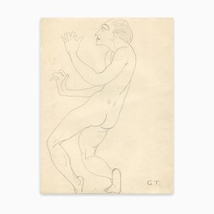 Georges-henri Tribout - Naked Man Standing - Original Drawing - Early 20th Century