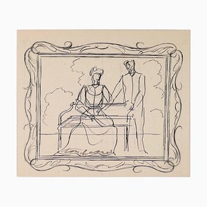 Louis Touchagues - Decor In Frame - Original Ink Drawing - Mid-20th Century