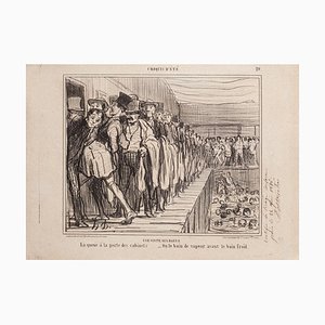 Lithographie Honoré Daumier - A Visit To Bains - Lithographie Originale - 1858