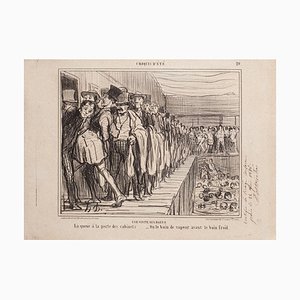 Litografía original Honoré Daumier - A Visit To Bains - 1858