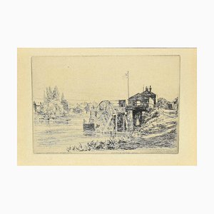 Arthur Evershed - Sulla riva del Tamigi - Acquaforte su carta - 1876