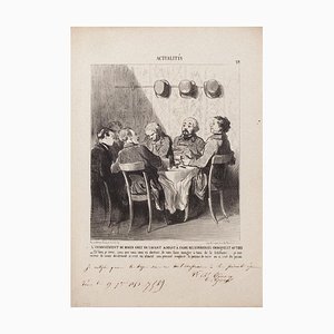 Lithographie Honoré Daumier - the Diner Downside In A Savant- Original 1855