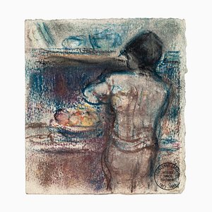 Simon Goldberg, Nu, Pastel à l'Huile, Moyen-20ème Siècle