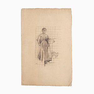 René Francois Xavier Prinet, Paesant Woman, Pencil Drawing, Late 19th Century