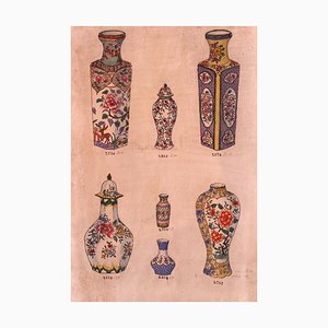 Unknown, Porcelain Vases, China Ink and Watercolor, 1890s