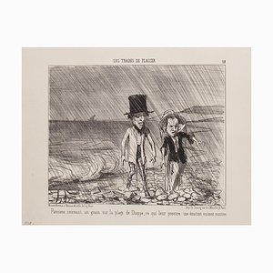 Lithographie Honoré Daumier, Parisiens Recevant A Grain, 1852