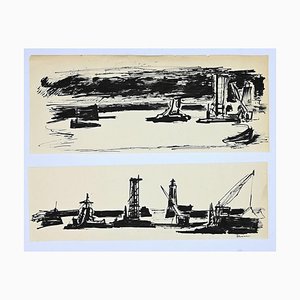 Herta Hausmann, In the Port, China Ink, Mid-20th Century