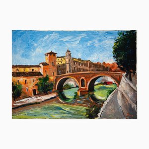 Unknown, Rome, Tiber Island, Oil on Canvas, Late 20th Century