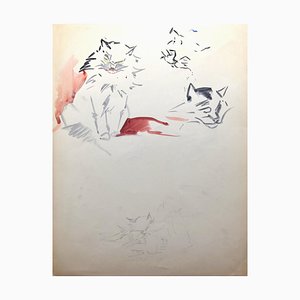 Marie Paulette Lagosse, Gatos, acuarela y pluma, 1948