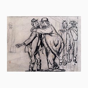 Gabriele Galantara, The Drunkard, China Ink Drawing, Early 20th Century