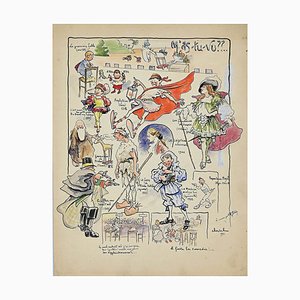 Desconocido, The First Fairy Tale, Watercolor and China Ink Signed Cheval, 1911