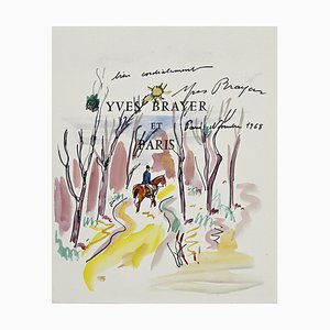 Yves Brayer, Knight In the Wood, Ink and Watercolor, 1968