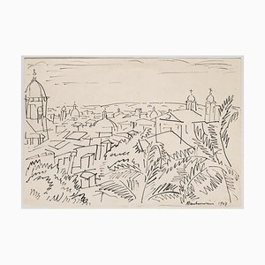Luigi Montanarini, Ansicht von Rom, Federzeichnung auf Papier, 1947
