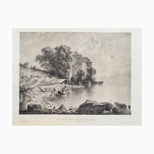 Litografia di Antonio Fontanesi, Lac De La Geneve, metà XIX secolo