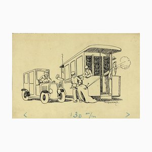 Henri-Paul Pecqueriaux, The Bus, China Ink, Early 20th Century