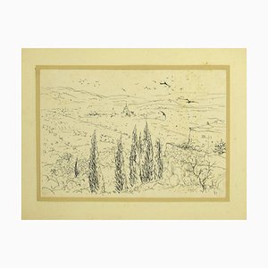 Eugen Drăguţescu, Landscape, Drawing Ink, Mitte 20. Jahrhundert