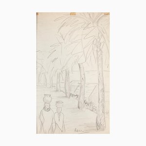Desconocido - Paisaje - Dibujo original en lápiz sobre papel - A principios del siglo XX