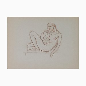 Paul Vera, Lying Nude Woman, Pencil Drawing, Early 20th Century