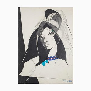 Sandro Trotti, Junge Frau, Lithografie, 1980