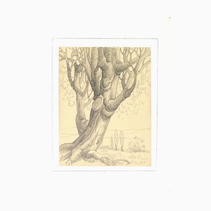 Dibujo a lápiz, árbol, Georges-Henri Tribout, principios del siglo XX