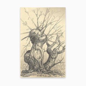 Dibujo a lápiz, árbol, Georges-Henri Tribout, principios del siglo XX